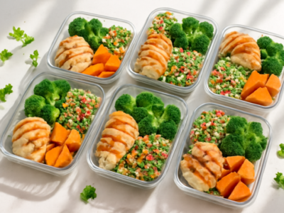 Meal prep bakjes gevuld met gezonde maaltijden voor een week afvallen