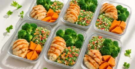 Meal prep bakjes gevuld met gezonde maaltijden voor een week afvallen