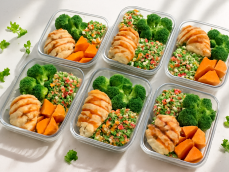 Meal prep bakjes gevuld met gezonde maaltijden voor een week afvallen